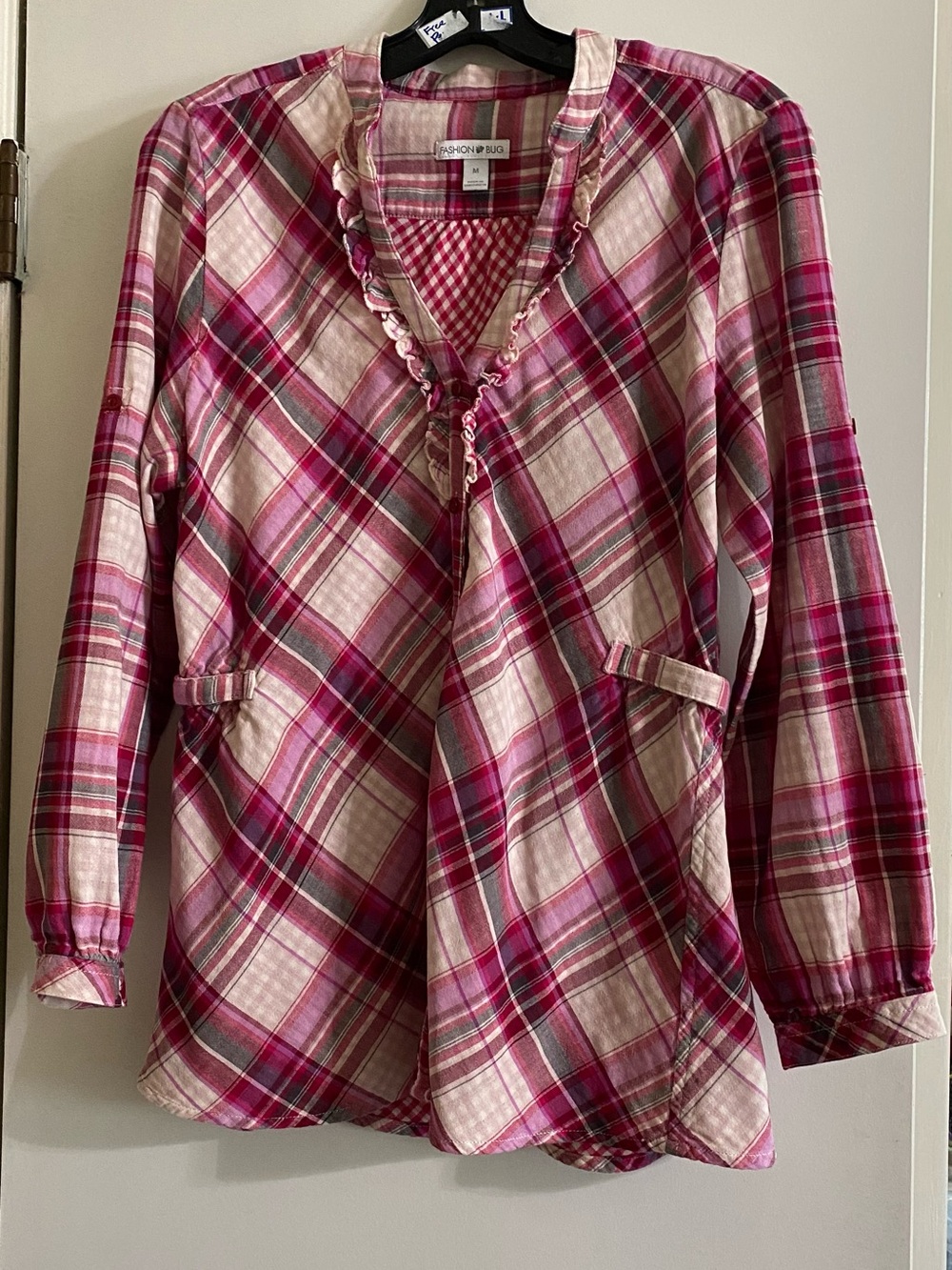 Fashion Bug Pink and Cream Plaid Button-Up Top